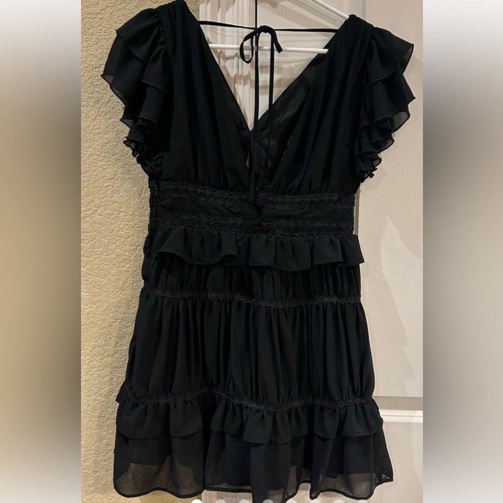 Mable black ruffle tiered mini dress in small